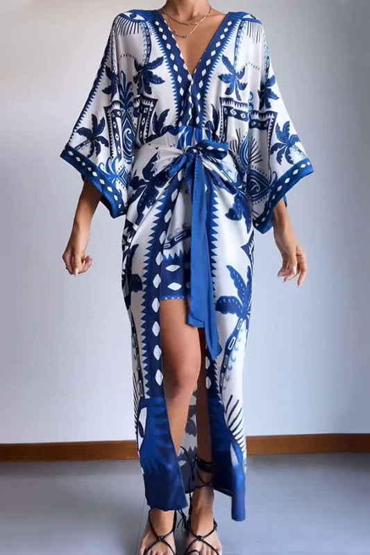Charlotte® | Chic fake two piece printed lace up dress