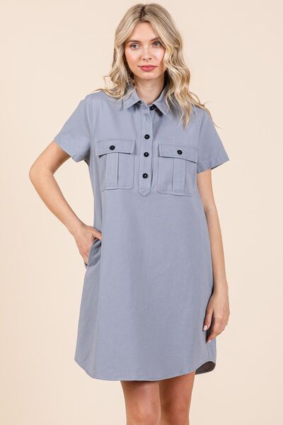 Eliana® | Short sleeve shirt dress with button detail and collar
