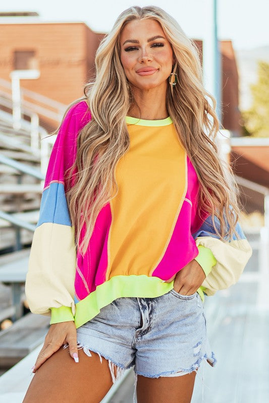 Denise® | Women's top with color block patchwork and exposed seams
