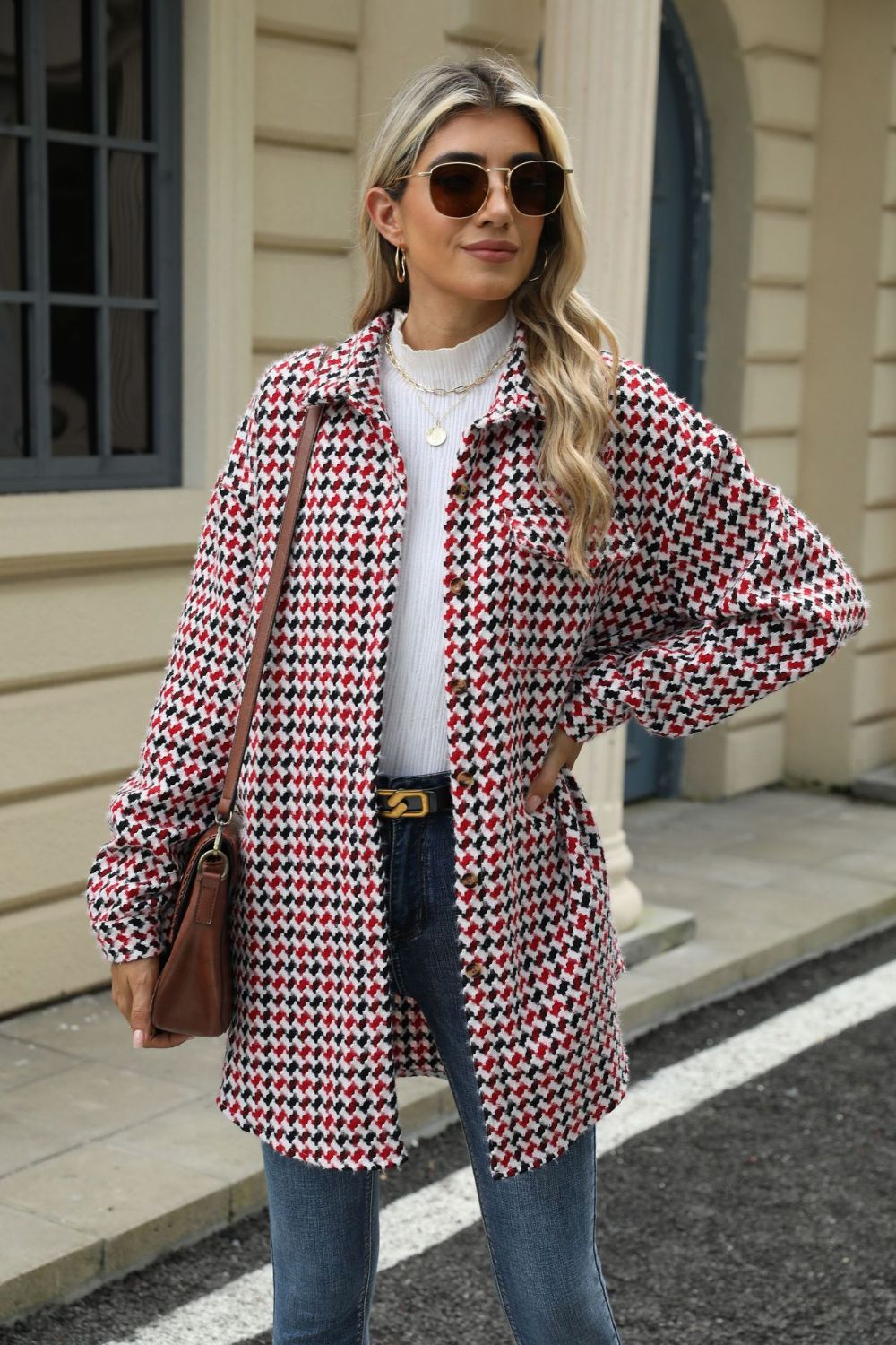 Anika® | Houndstooth coat with buttons and dropped shoulders