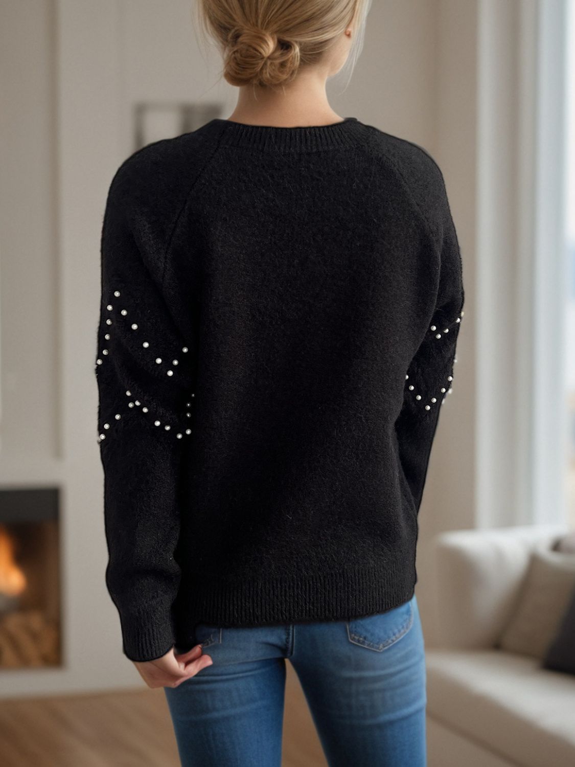 Concepcion® | Round neck sweater with raglan sleeves and pearl trim