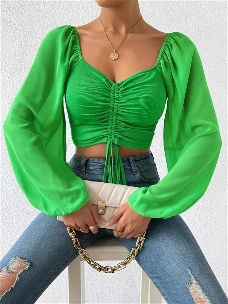 Breanne® | Blouse With Long Puff Sleeves And Drawstring
