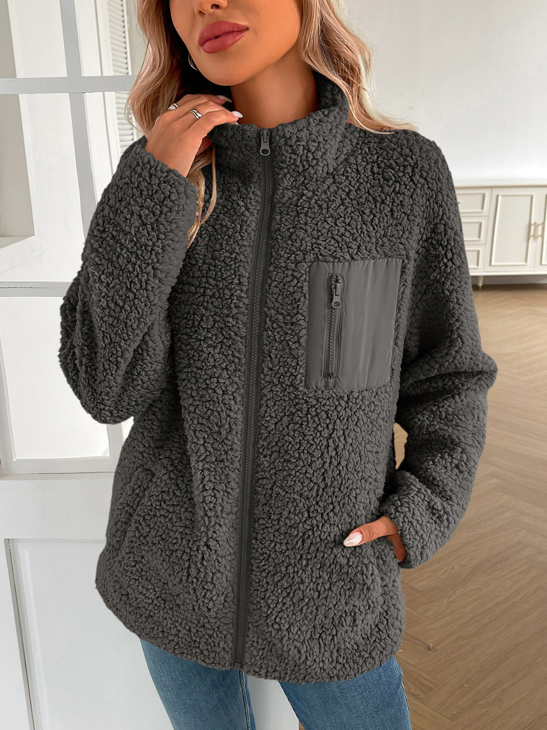 Camila® | Ivy Lane fluffy jacket with long sleeves and zip