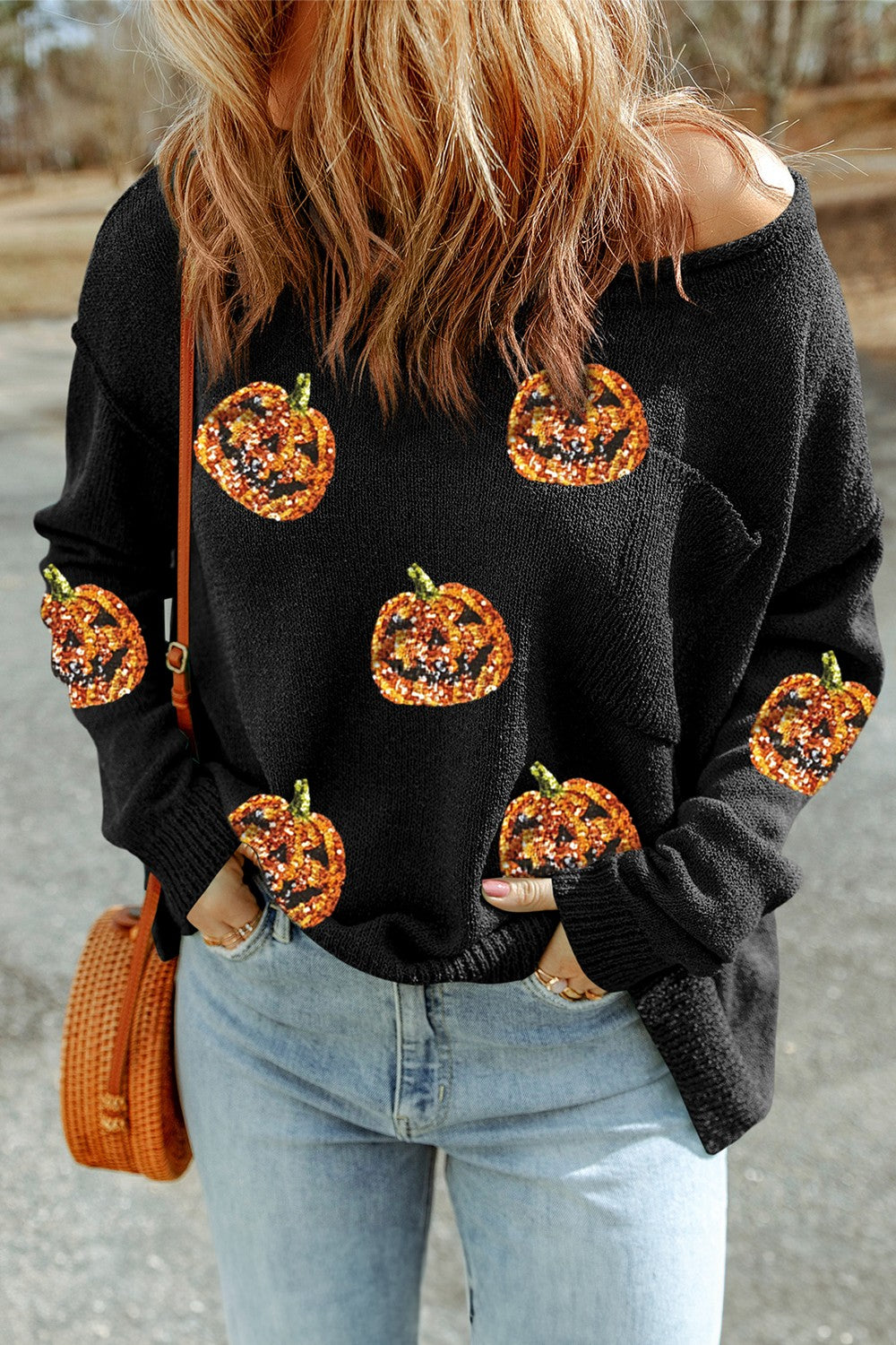 Claudette® | Pumpkin long sleeve knit crew neck top