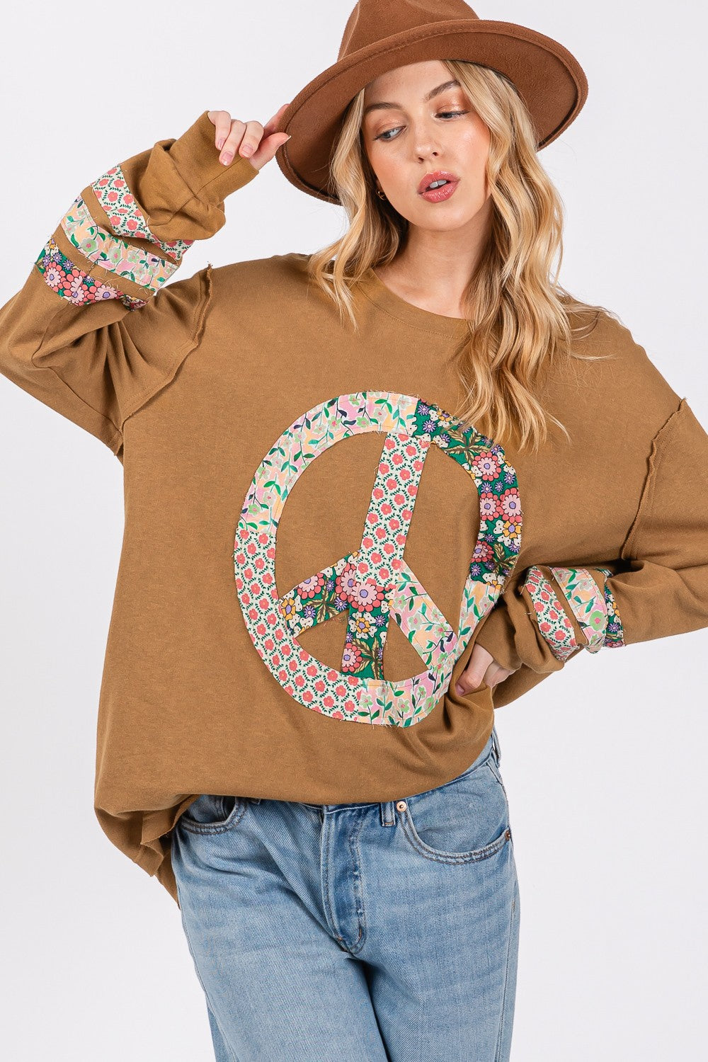 Cristina® | SAGE + FIG long-sleeved shirt with peace appliqué patch