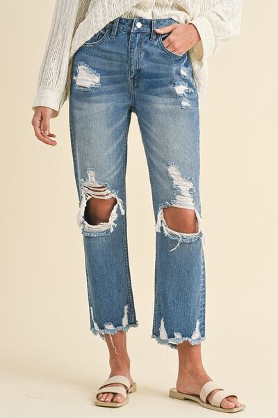 Anya® | Cropped jeans in a used look with a raw hem