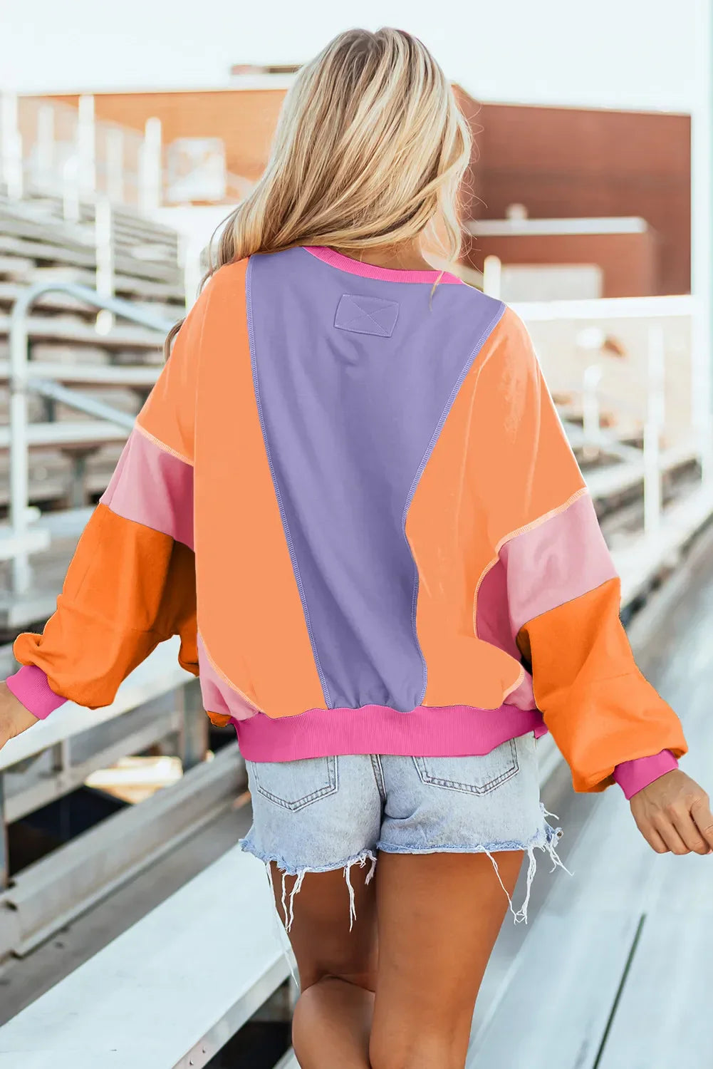 Claudette® | Color block long sleeve crew neck top