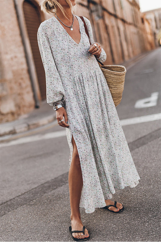 Elena® | Multicolored floral maxi dress with slits and V-neck