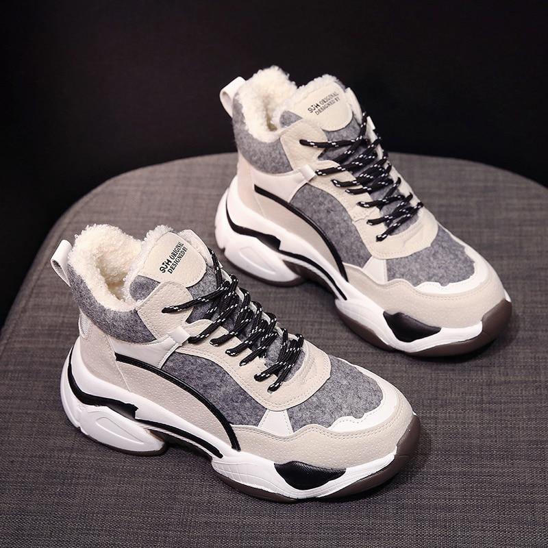 Women’s High-Top Sneakers – Chunky Sole – Plush Lining – Textured Panels – Casual Fit