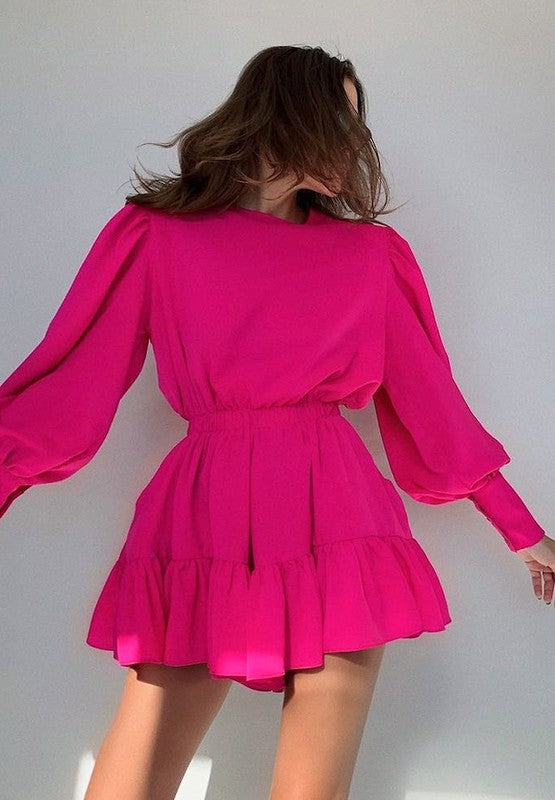 Delilah® | Dress with a round neckline and lantern sleeves