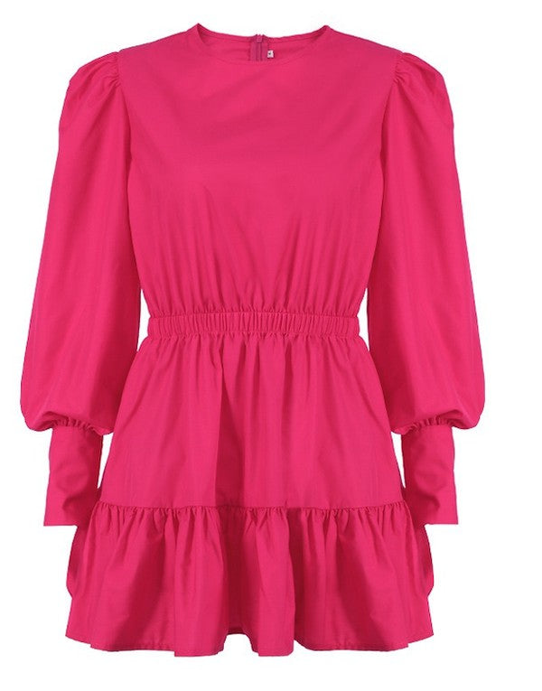 Delilah® | Dress with a round neckline and lantern sleeves
