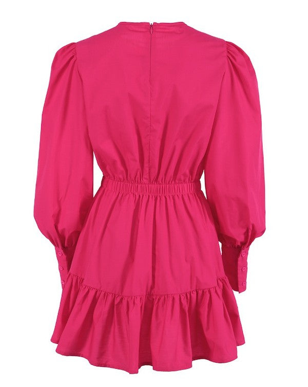 Delilah® | Dress with a round neckline and lantern sleeves