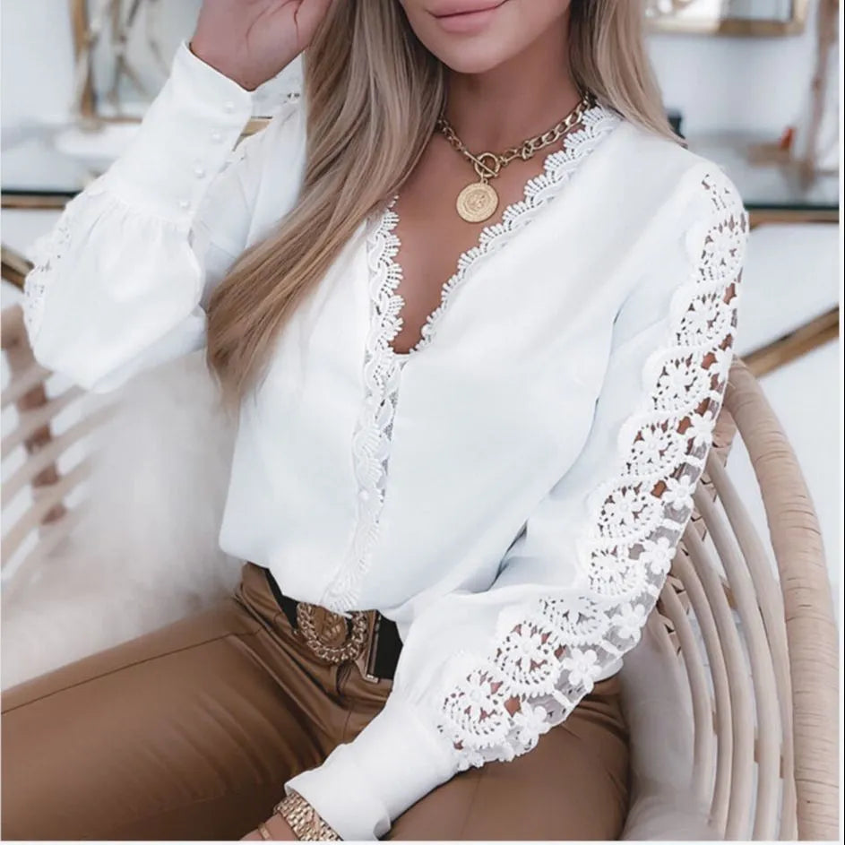 Argia® | Blouse With Lace Sleeves And V-Neck