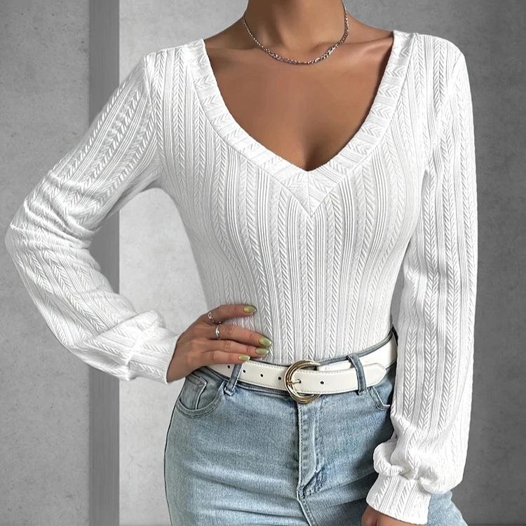 Avenela® | Stylish Autumn White Slim-Fit Bodysuit With Long Sleeves For Women