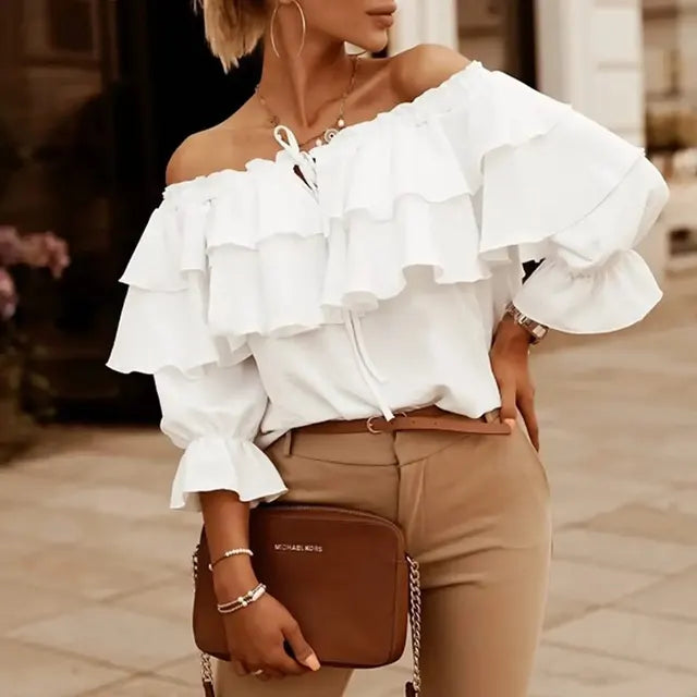 Ariela® | Off-The-Shoulder, Long-Sleeved Top With Tiered Ruffles