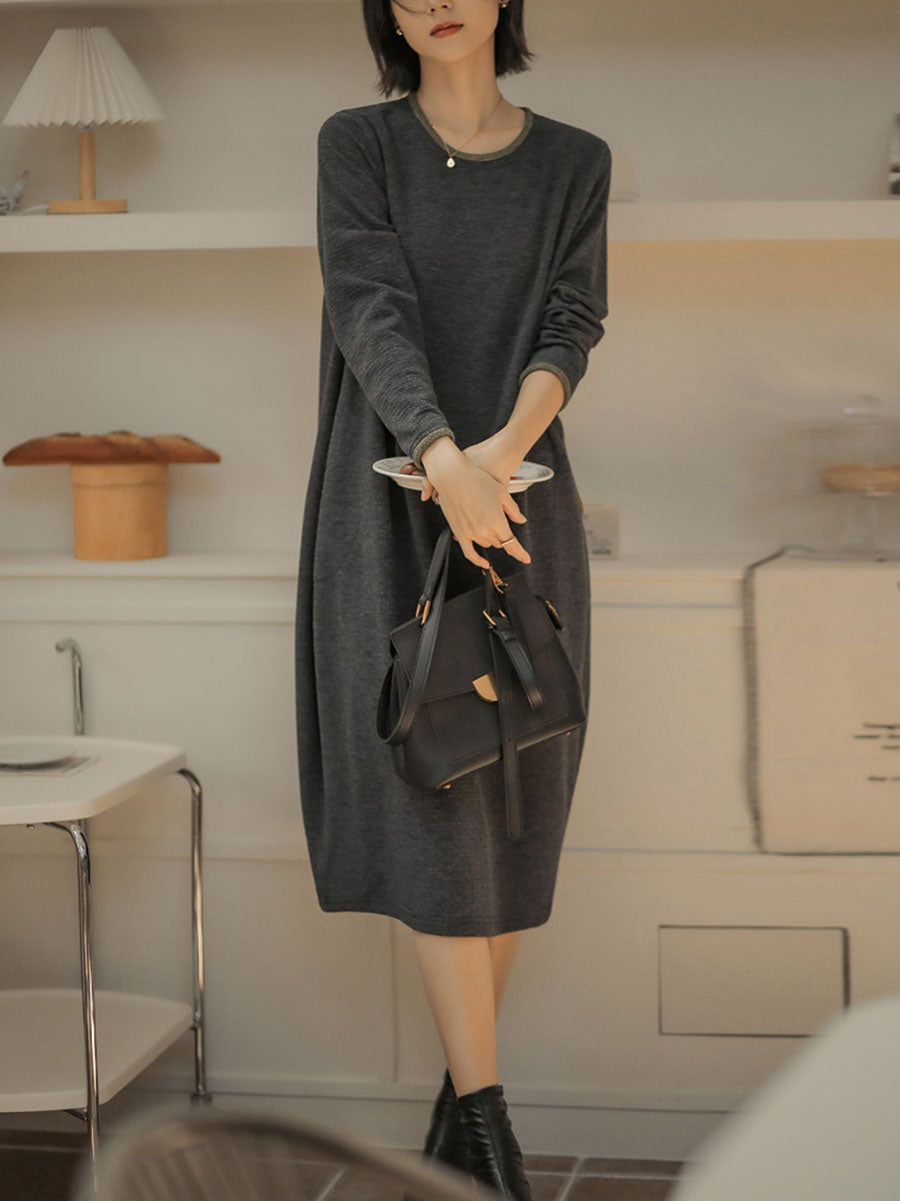 Corinna® | Women's winter dress with a roomy fit and a round neckline