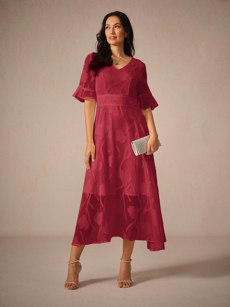 Kyla | Elegant Midi Dress with Flutter Sleeves and Lace Detailing