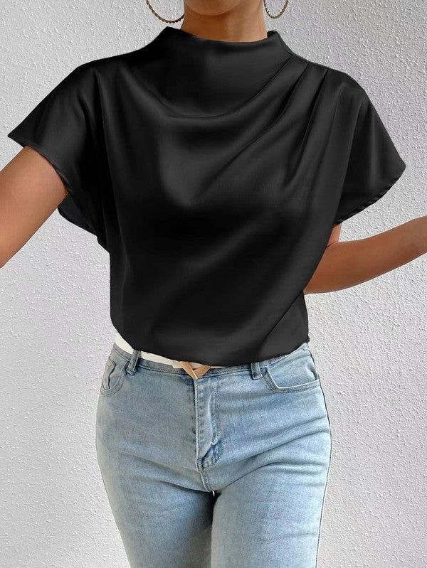Camila® | Satin blouse with stand-up collar