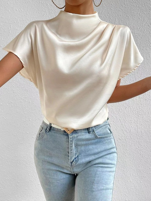Camila® | Satin blouse with stand-up collar