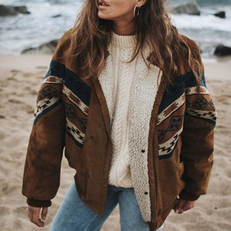 Women’s Jacket – Relaxed Fit – Plush Lining – Geometric Panels – Elastic Cuffs