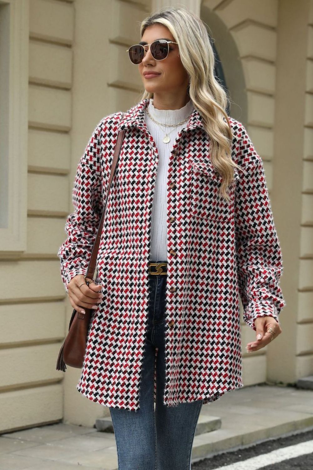 Anika® | Houndstooth coat with buttons and dropped shoulders