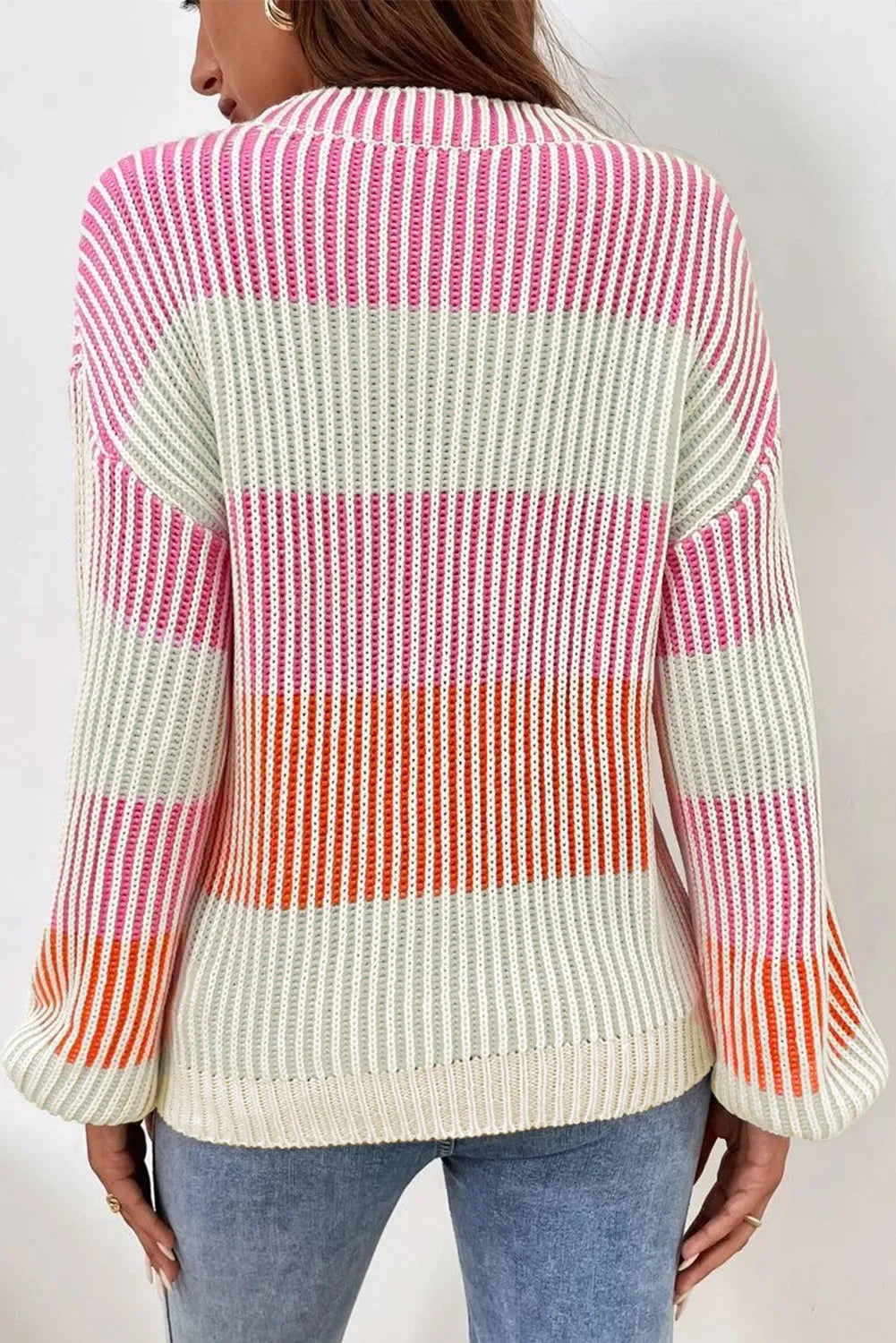Anke® | Striped long sleeve crew neck sweater with color block design