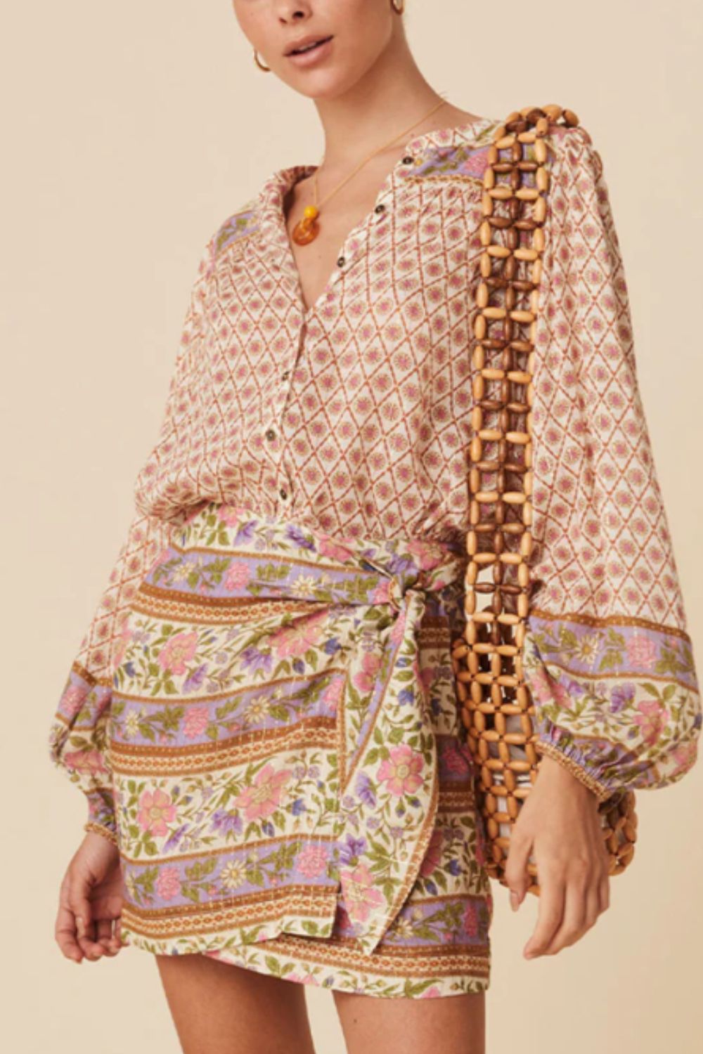 Elara® | Printed button-down long sleeve shirt