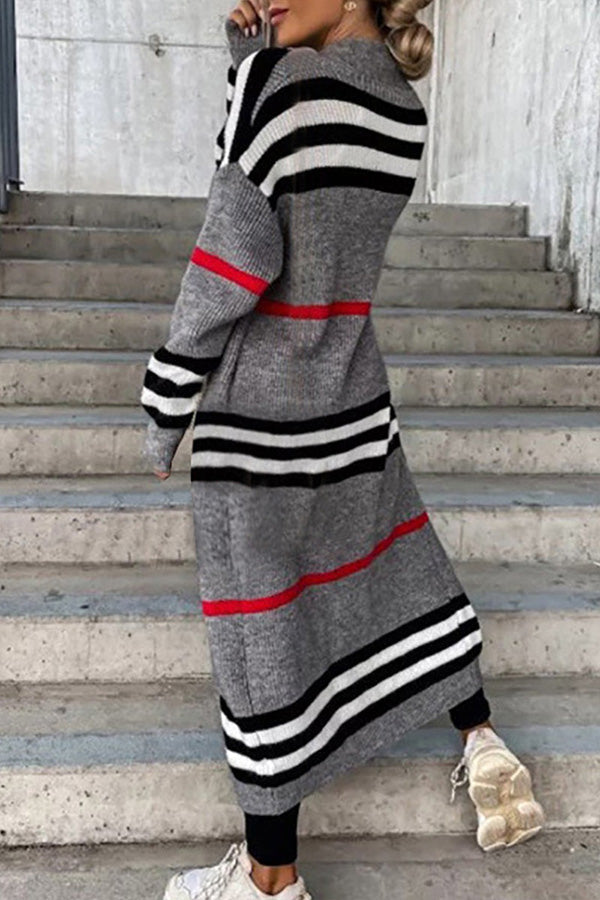 Amanda® | Casual Street Striped Patchwork V Neck Outerwear