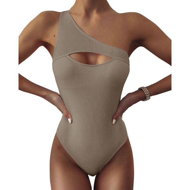 Audelia® | Bikini Solid Color One-Shoulder One-Piece Swimsuit Women