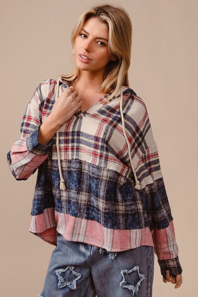 Delia® | Drawstring hoodie with check pattern and dropped shoulders