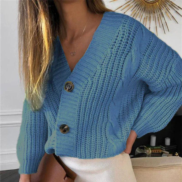Women’s Sweater Cardigan – Oversized Fit – Wool Knit – Cable Stitch – Button Front
