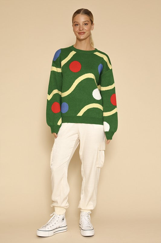 Celine® | Knitted sweater with Christmas tree decorations