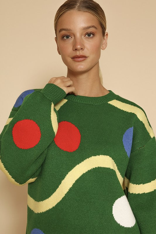 Celine® | Knitted sweater with Christmas tree decorations
