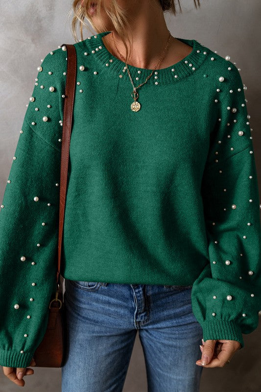 Carolina® | Beaded sweater with dropped shoulder and crew neck
