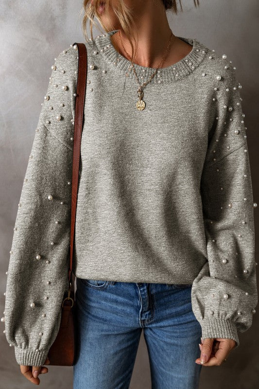 Carolina® | Beaded sweater with dropped shoulder and crew neck