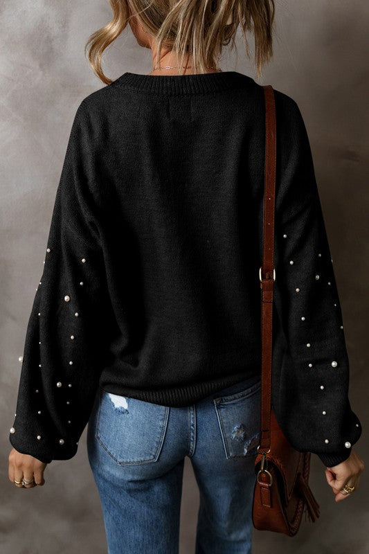 Carolina® | Beaded sweater with dropped shoulder and crew neck