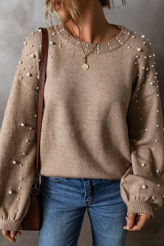 Carolina® | Beaded sweater with dropped shoulder and crew neck
