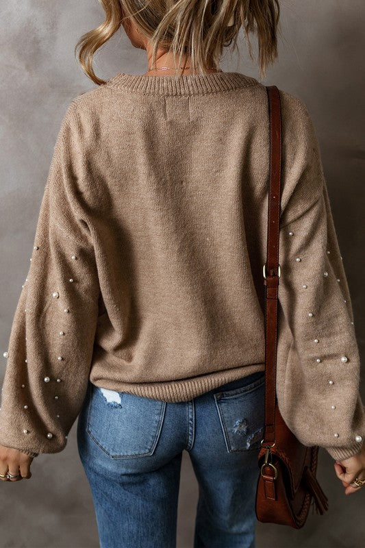 Carolina® | Beaded sweater with dropped shoulder and crew neck
