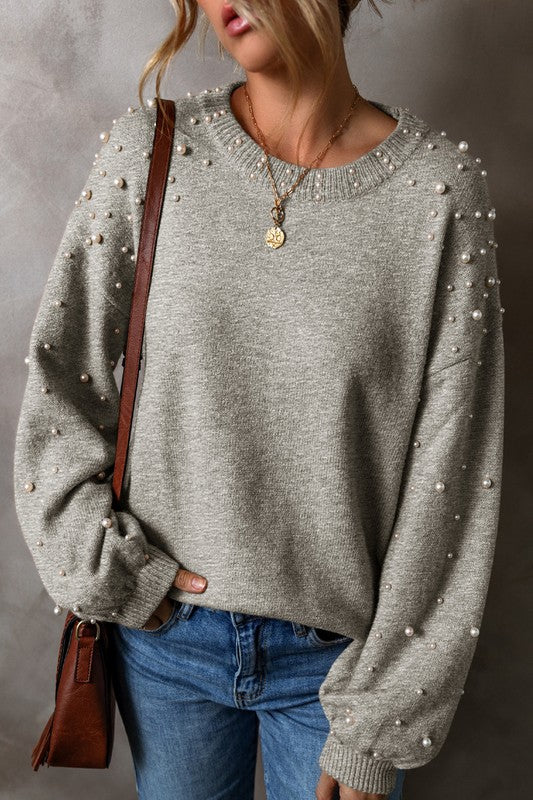 Carolina® | Beaded sweater with dropped shoulder and crew neck