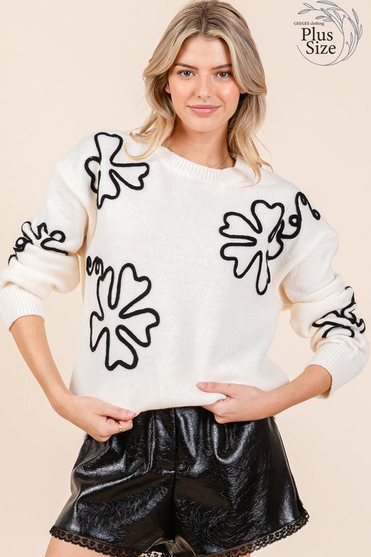 Cecilia® | Plus knitted sweater with floral embroidery