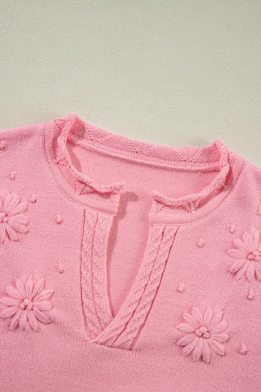 Doris® | Knitted sweater with a notched neckline and a floral pattern