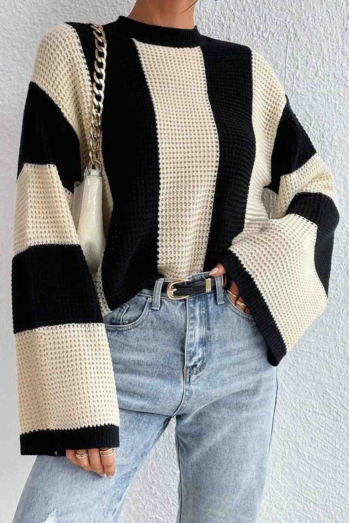 Cornelia® | Colorblock striped long sleeve knit sweater