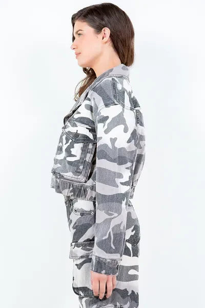 Beatrix® | Cropped camouflage zip-up rider jacket, full size, plus size