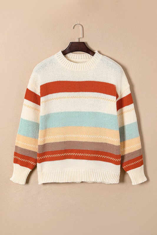 Araceli® | Striped color block knit sweater with dropped shoulder