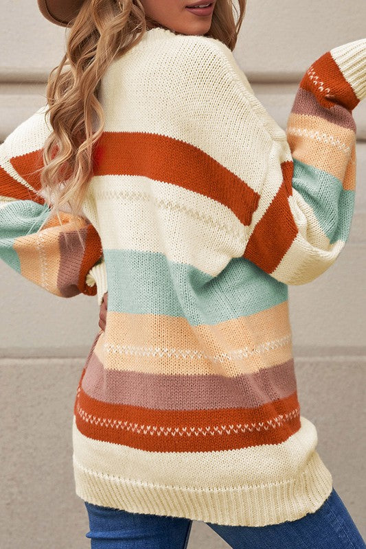 Araceli® | Striped color block knit sweater with dropped shoulder