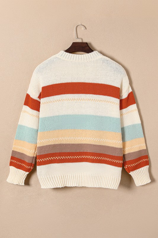 Araceli® | Striped color block knit sweater with dropped shoulder