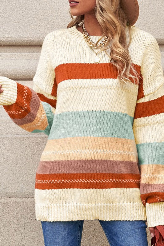 Araceli® | Striped color block knit sweater with dropped shoulder