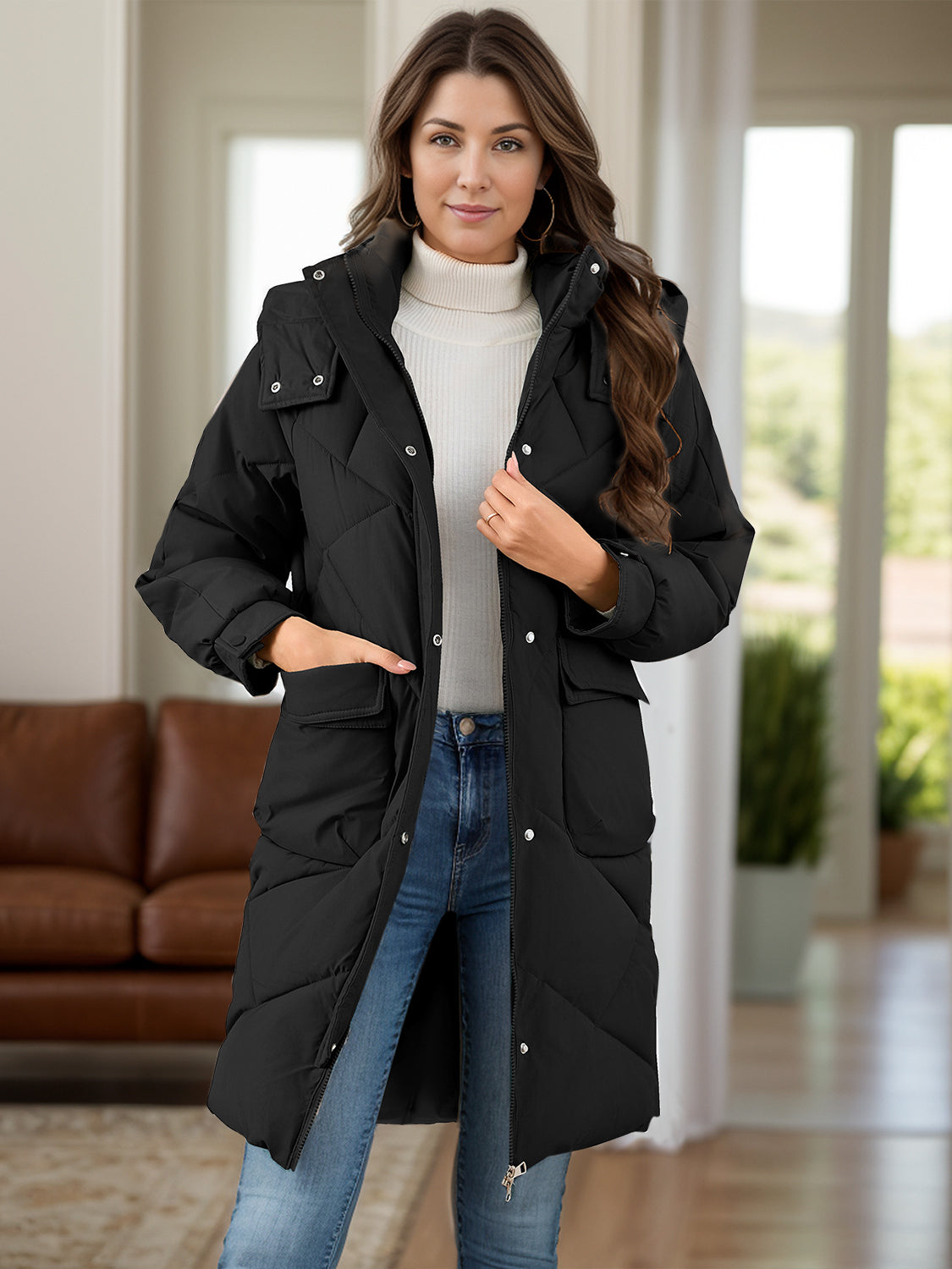 Avelina® | Long-sleeved winter coat with hood and pockets
