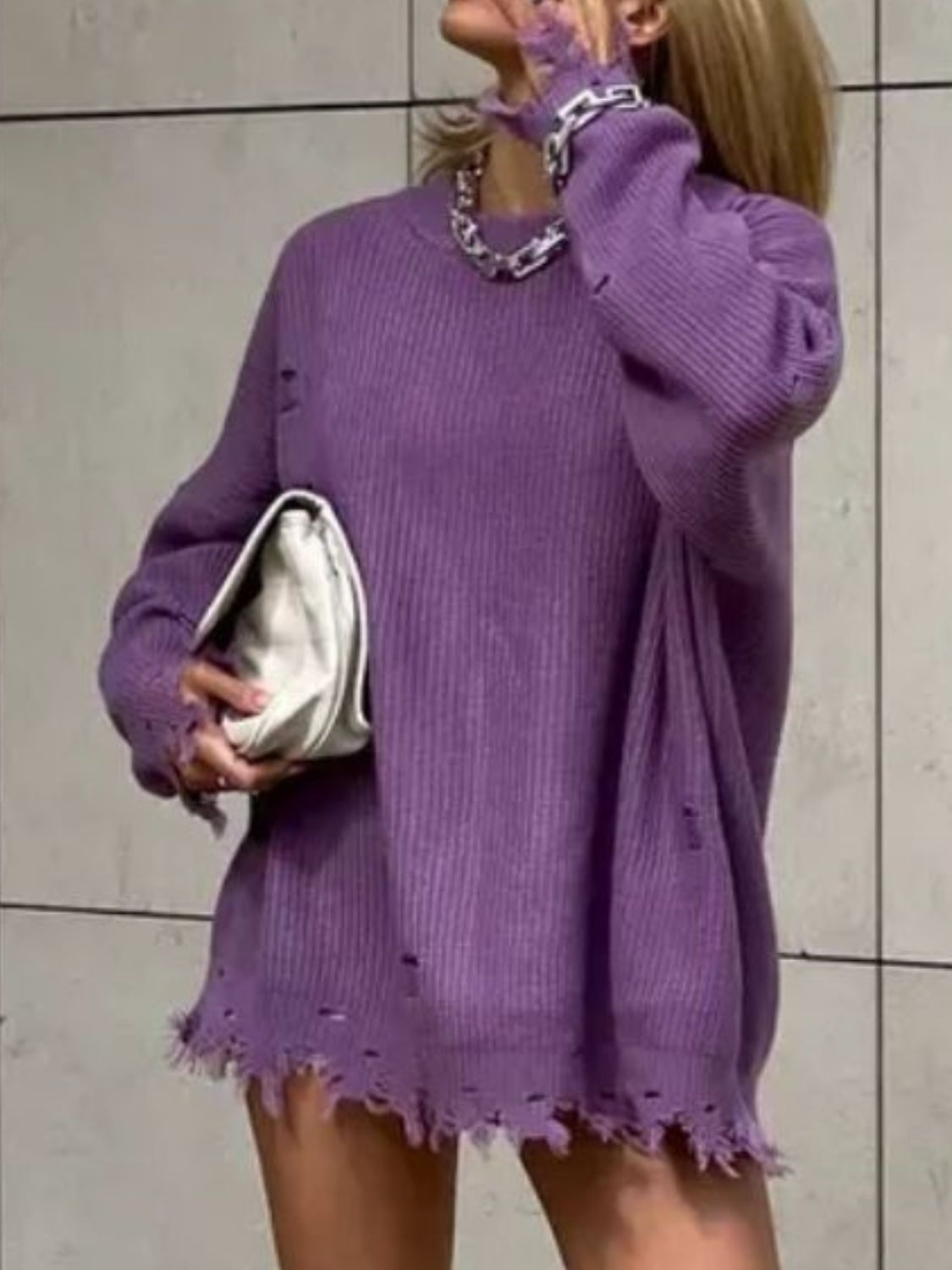 Brigitta® | Long-sleeved crew-neck sweater with a distressed look