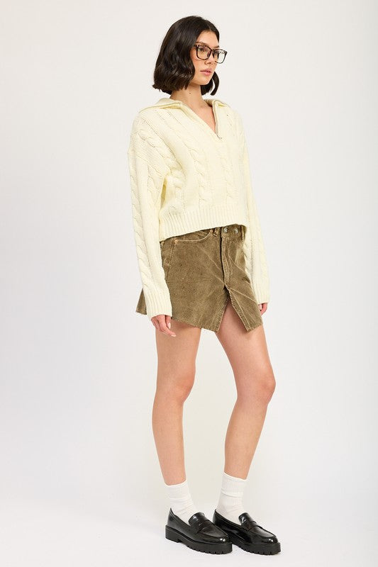 Daniela® | Half zip cable knit sweater